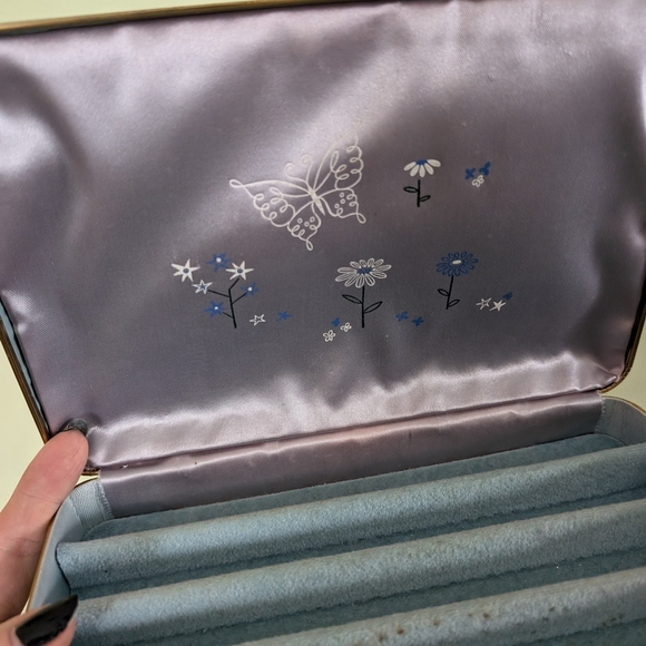 Vintage Gray Blue Floral Jewelry Box - Picture 13 of 13
